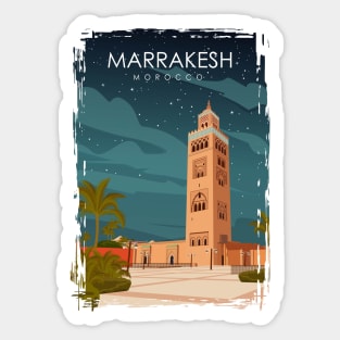 Marrakesh Morocco Vintage Minimal Retro Travel Poster at Night Sticker